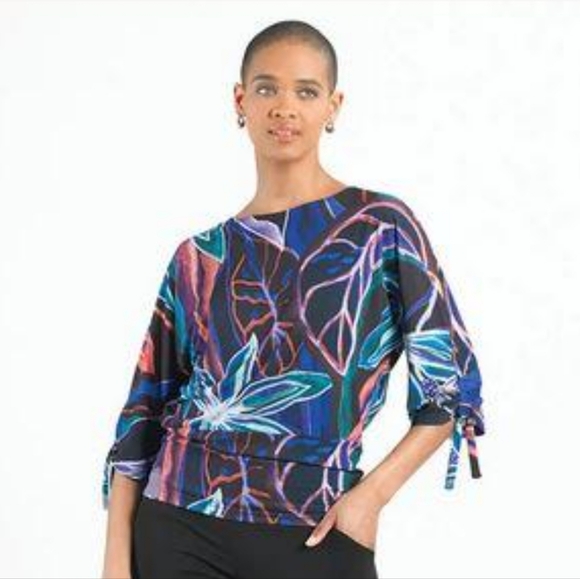 CLARA SUNWOO Tops - Clara Sunwoo Multicolored Petal Sketch Pull-Tie Cuff Blouson Top Size XL